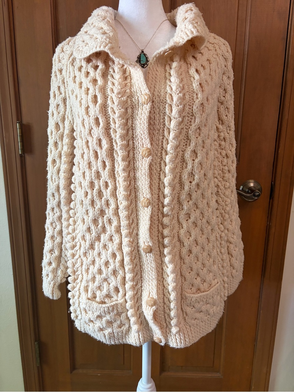 Vintage handmade Cable Knit Button-Up Sweater Cardigan